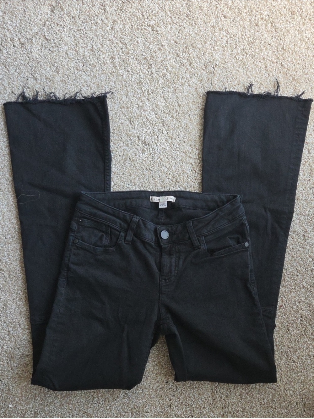 Alice + Olivia Black Raw Hem Straight Jeans